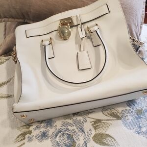 Michael Kors White Tote with Metal Accents